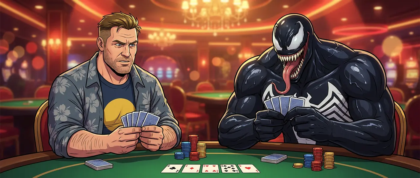 Pokerin loppuratkaisu Netflix Casinon pöydässä pelimerkeillä ja korteilla